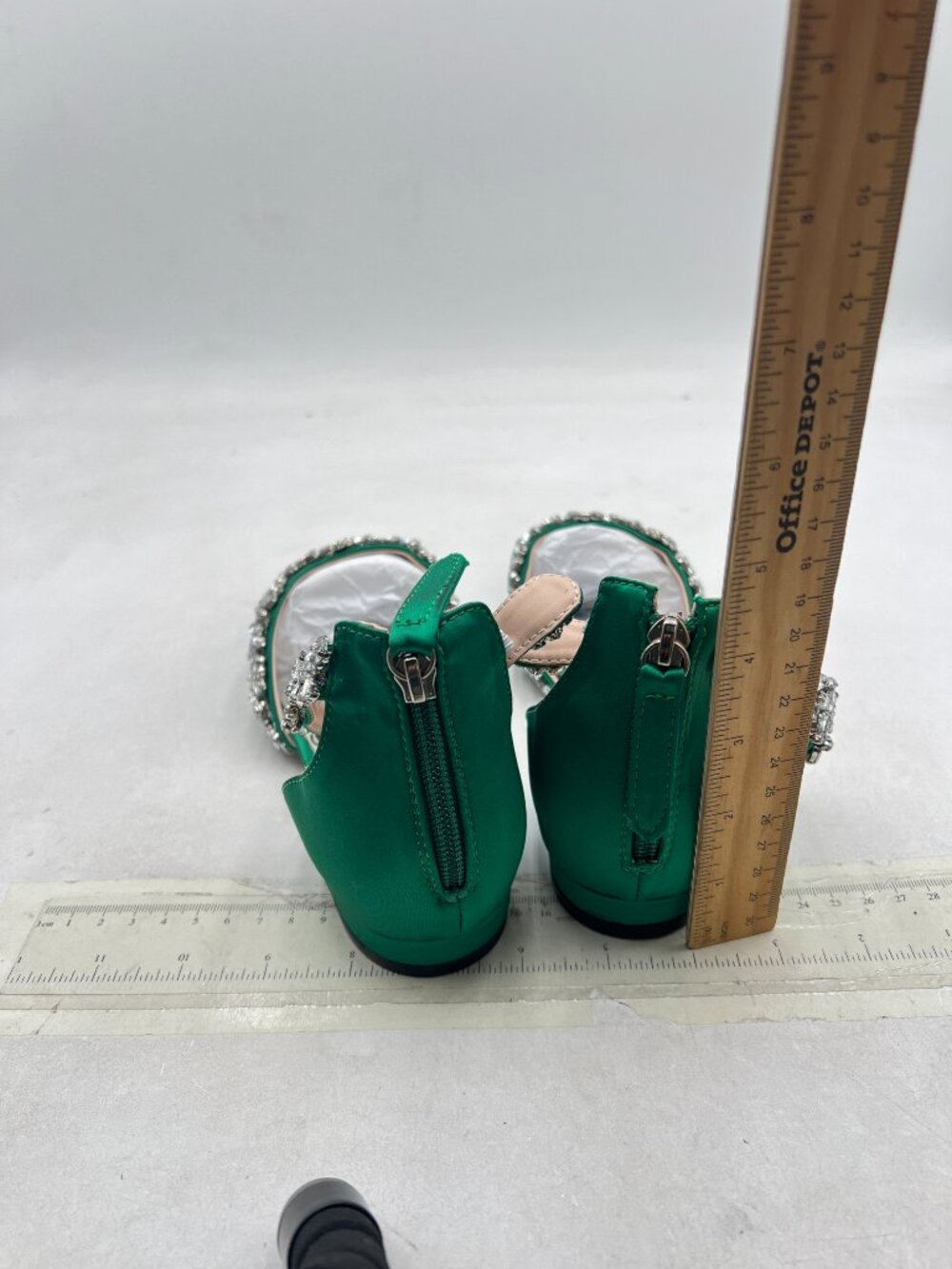 XYD Dark Green Pointed Toe Wedding Sandals Sparkly Rhinestones Ankle Strap Shoes - Picture 6 of 9